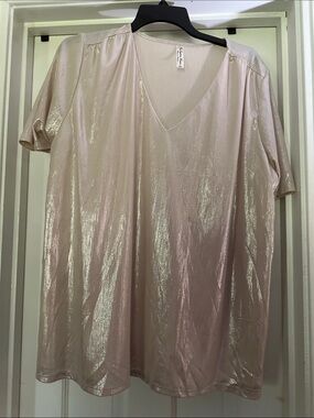 PerSeption Concept Metallic Light Pink V-Neck Blouse